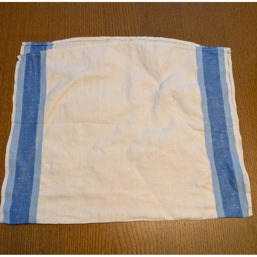 Vtg Cross‎ Stitch Embroidered Tea Towel White Blue Linen Coffee Sugar